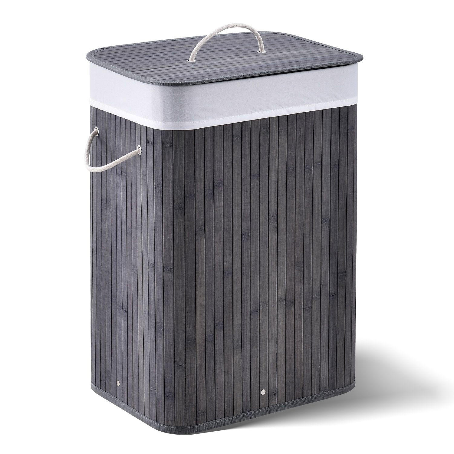 WÄSCHEKORB Curly 72 L grau - Grau, Holz (40/60/30cm) - Juskys