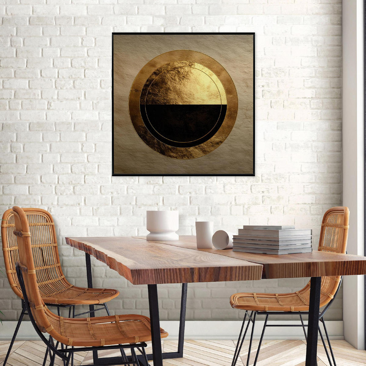 BILDER mit Rahmen Abstraktion Glanz Golden 50x50 cm - Multicolor, Metall (50/50cm) - Wallarena