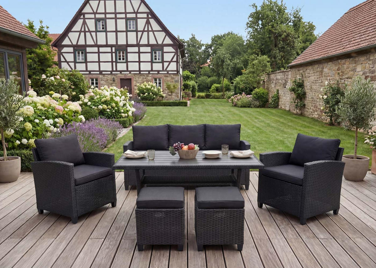 POLY-RATTAN GARNITUR Schwarz - Schwarz, Kunststoff - MCW