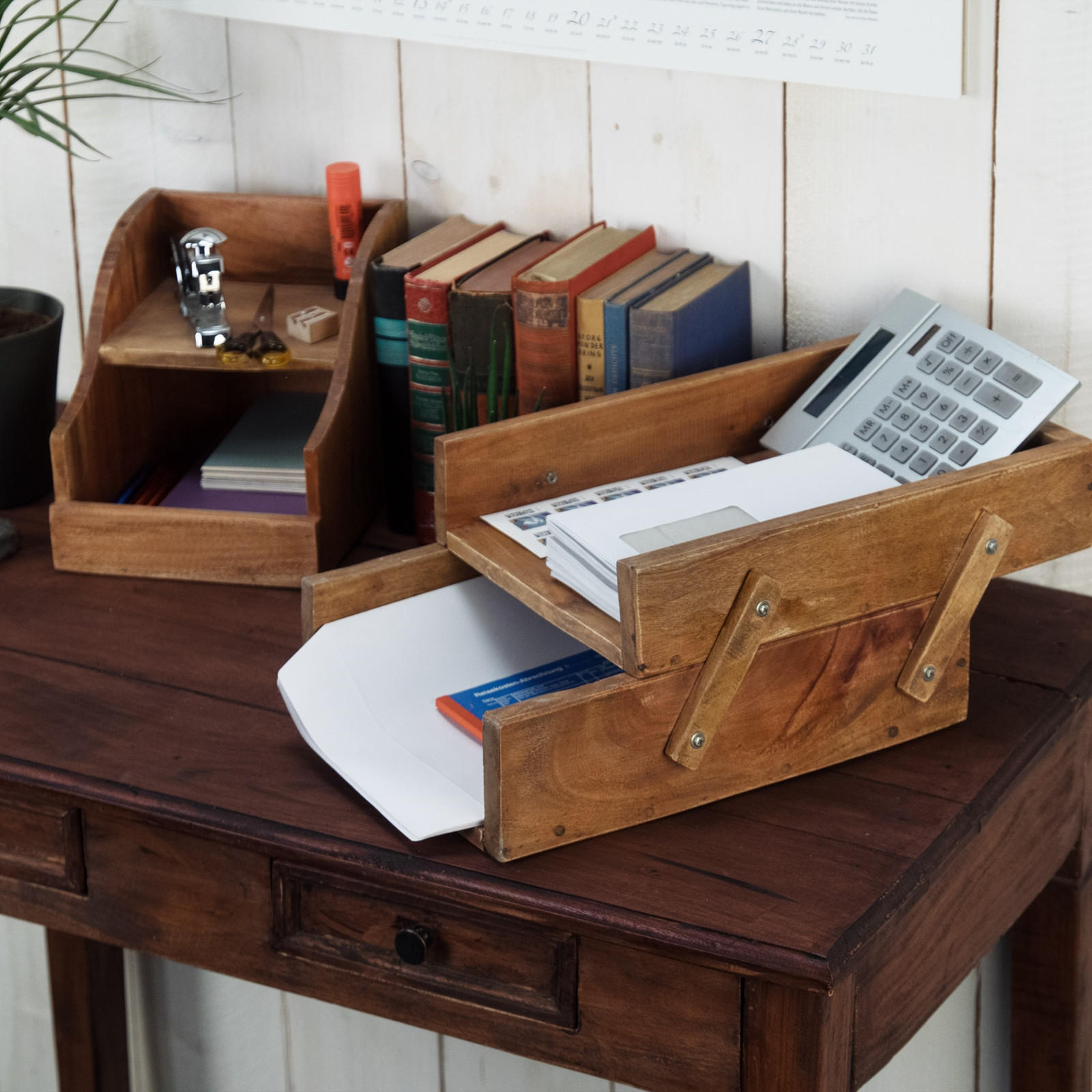 SCHREIBTISCH-ORGANIZER Slide Mahagoni Massivholz, 2 Fächer, verstellbar naturfarben - Naturfarben, Holz (36/25/16cm) - DESIGN DELIGHTS