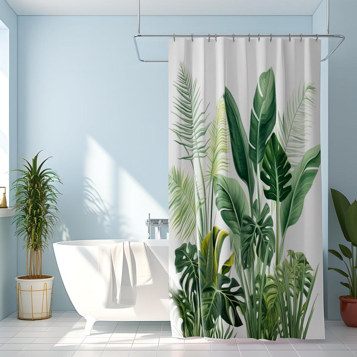 DUSCHVORHANG abstrakt Aquarell Pflanze 180 x 200 cm wasserdicht mit Haken - Multicolor, Textil (180/200cm) - MCBOSON