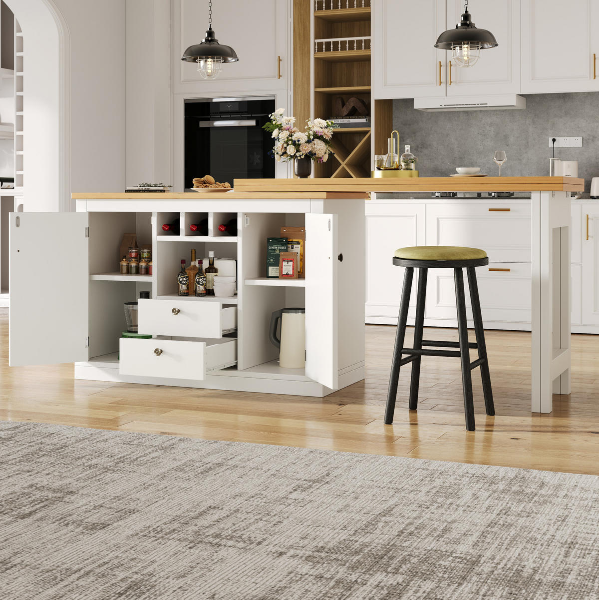 BAROVÝ stůl 120-180/40/76 cm výsuvný, otočný o 360° s úložným prostorem, MDF, Přírodní/Bílá - přírodní, kompozitní dřevo (40/180/76cm) - Redom