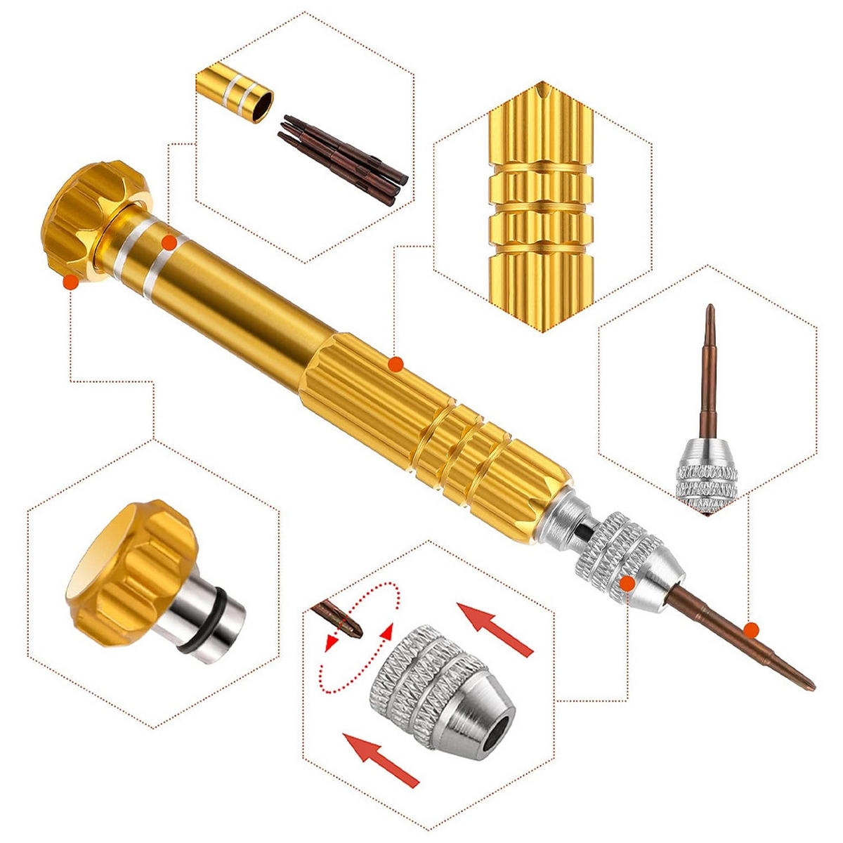 SCHRAUBENDREHER-SET-DIY,5-IN-1 Mini-Schraubendreher-Set - Gelb, Metall (2/2/12.5cm) - LIBRATON