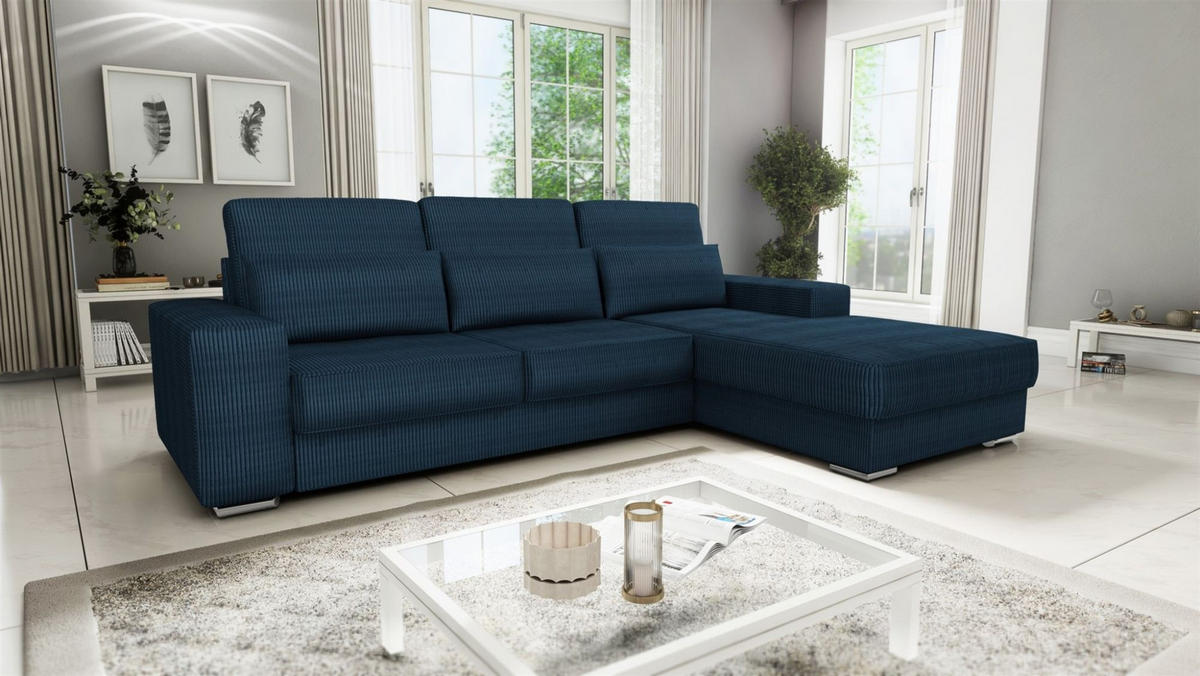 ECKSOFA Nevio In Scala - Dunkelblau, Holzwerkstoff/Textil (312/202cm) - Fun Möbel