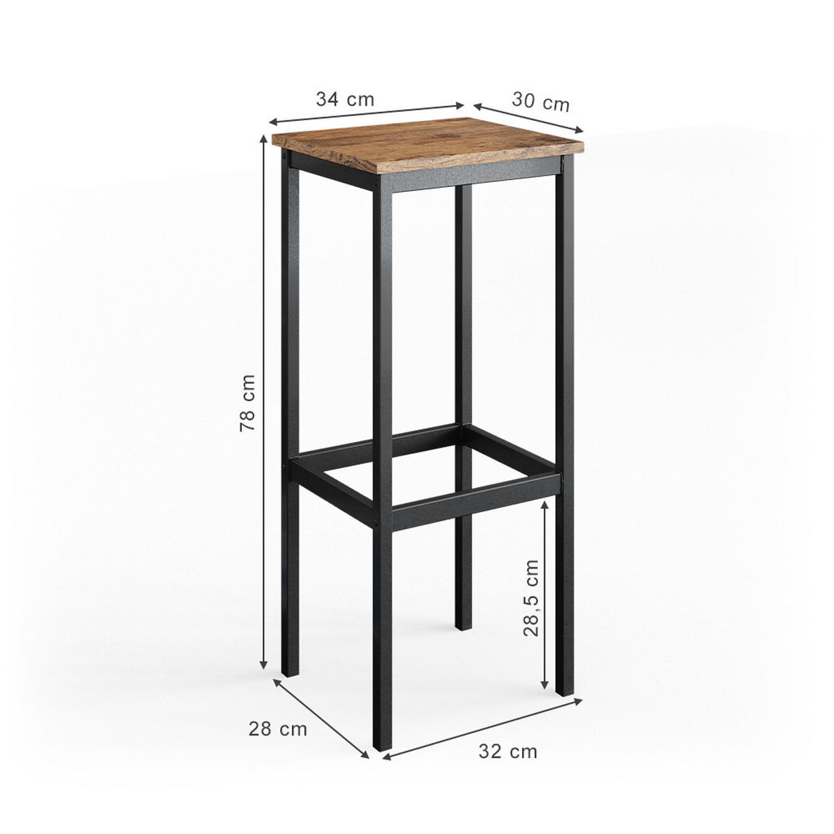 BARHOCKER 2ER SET Fyrk Eiche rustikal 32 x 78 cm 2 Teile - Wildeiche/Schwarz, Metall (32/78/28cm) - Vicco
