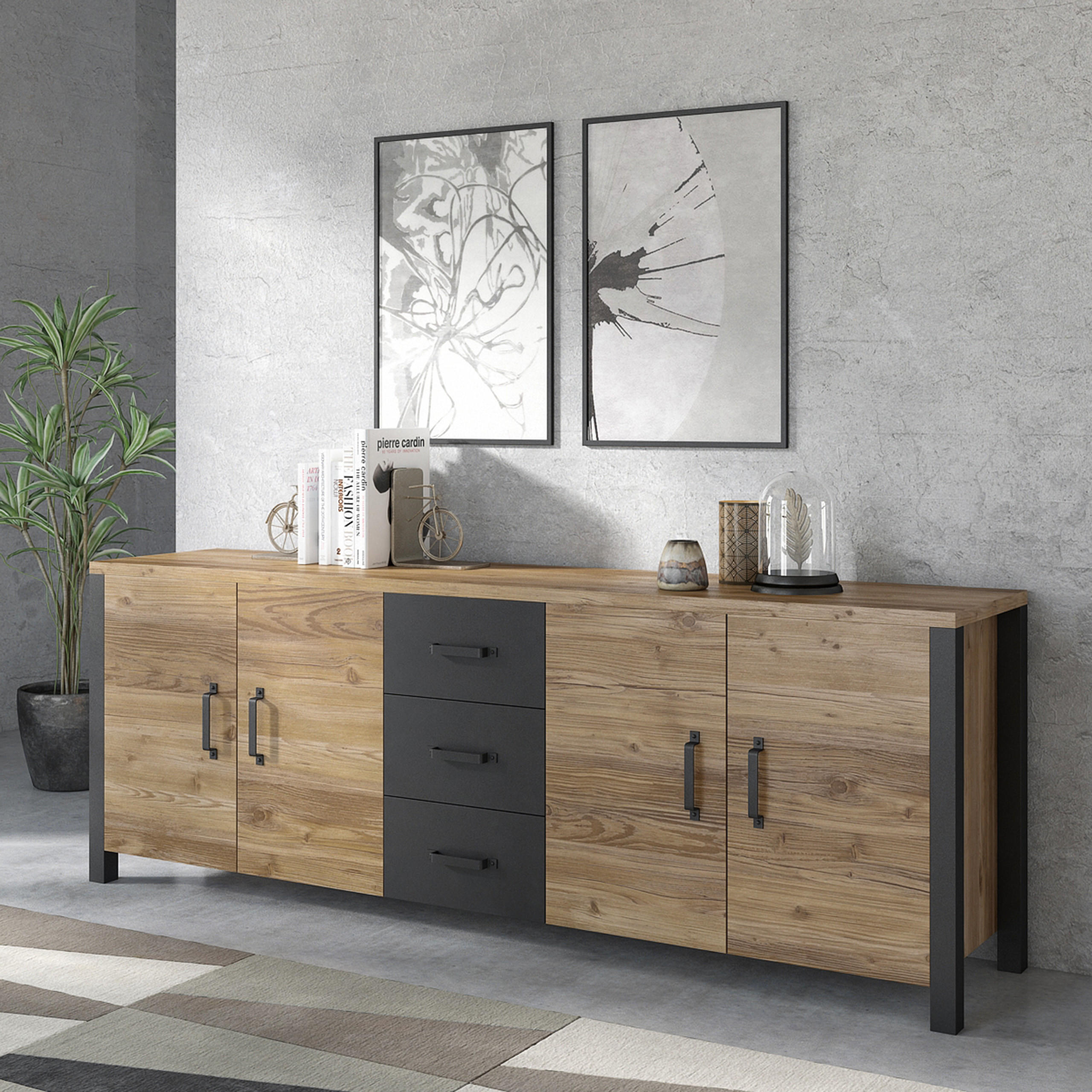SIDEBOARD OLIVIERO 220/79/48 cm mit 3 Schubladen und 4 Türen Braun - Braun, Holzwerkstoff (220/79/48cm) - MASSENO
