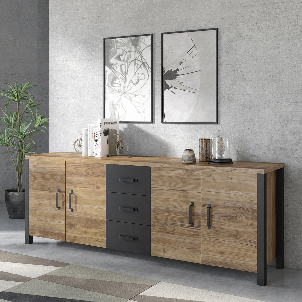 SIDEBOARD OLIVIERO 220/79/48 cm mit 3 Schubladen und 4 Türen Braun - Braun, Holzwerkstoff (220/79/48cm) - MASSENO