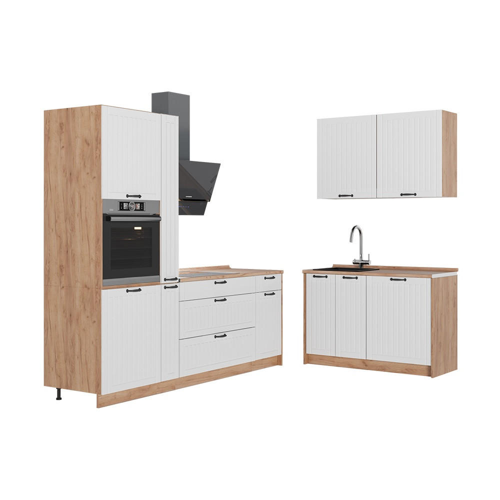 KUHINJA Fame-Line, Bijela Seoska/Hrast zlatnog tona, 220 x 120 cm, RP Hrast - bijela/hrast medunac, drvni materijal (220/206.8/60cm) - Vicco