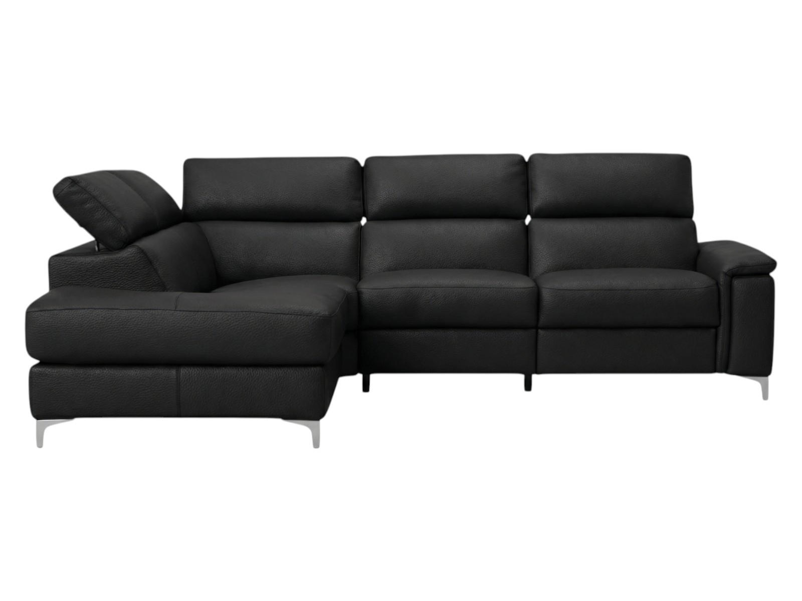 ECKSOFA Avenger Echtleder Schwarz - Schwarz, Leder/Metall (224/81/271cm)