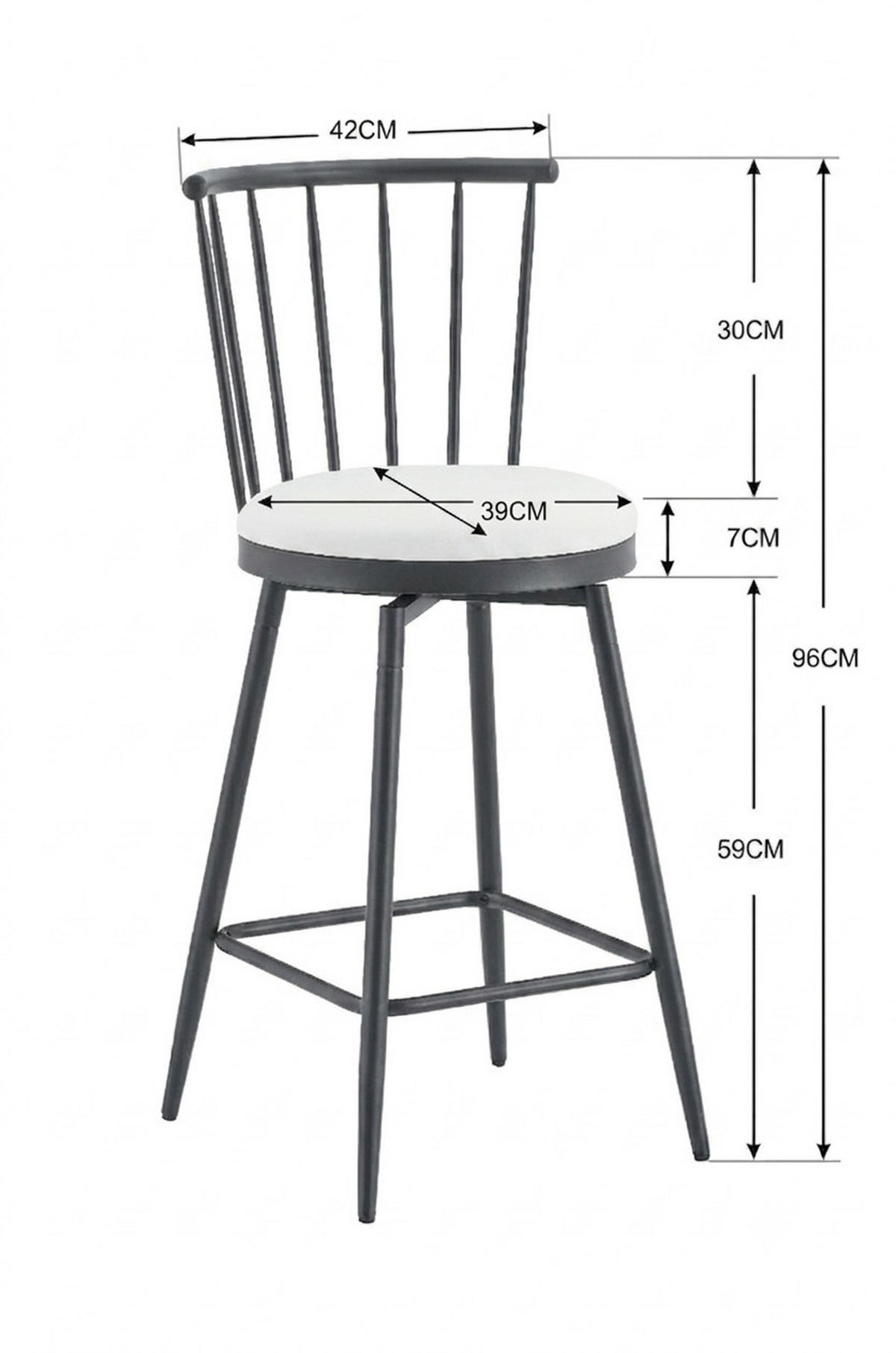 BARHOCKER mit gepolstertem Sitz Metall Weiß - Weiß, Metall (39/96/39cm) - Meubliv