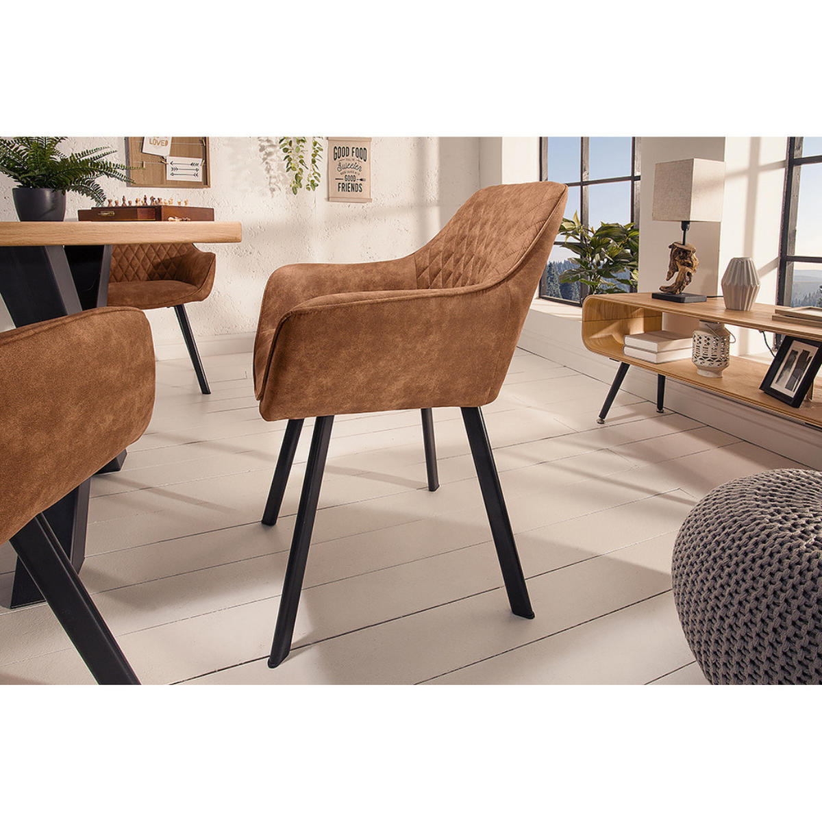 STUHL PALERMO Microfaser Hellbraun - Hellbraun/Schwarz, Textil/Metall (57/84/46cm) - riess-ambiente