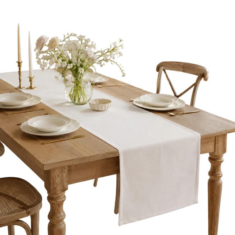 TISCHLÄUFER Weiß 30×140cm Leinenoptik, wasserabweisend & waschbar, elegante Tischdeko für Esstisch - Weiß, Textil (30/140cm) - SHOPENTRA