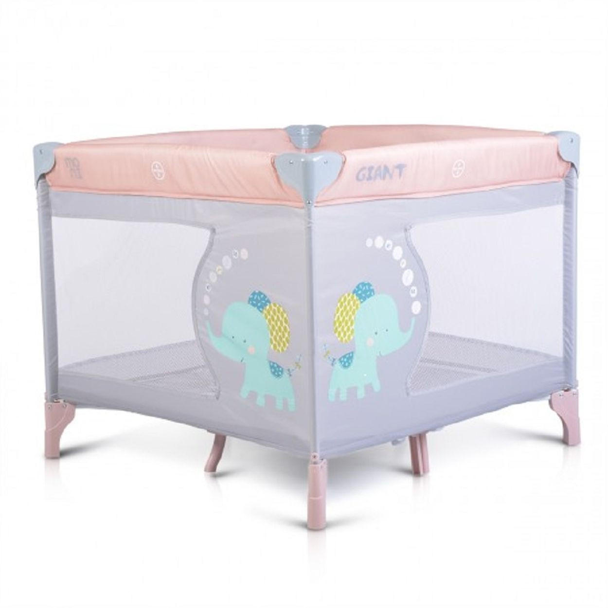 LAUFSTALL Giant grau pink 93 x 93 cm, klappbar, Babyreisebett, Tragetasche, Sichtfenster - Grau, Metall (93/77/93cm) - Moni