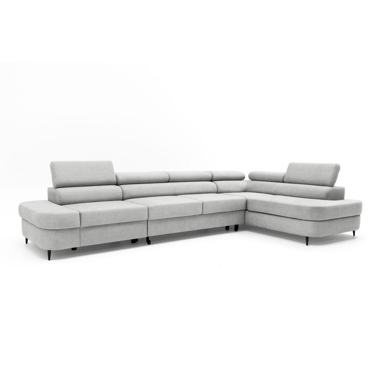 ECKSOFA PRIAM MAXI L-Form Rechts mit Schlaffunktion 125x195 Velours Hellgrau - Hellgrau/Schwarz, Holz/Textil (350/203cm) - Muffo