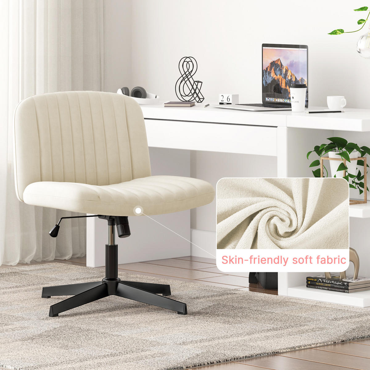 BÜROSTUHL modern, ohne Armlehnen, ohne Rollen, Kreuzgestell – Rosa - Beige, Metall (66/90/45cm) - Rattantree