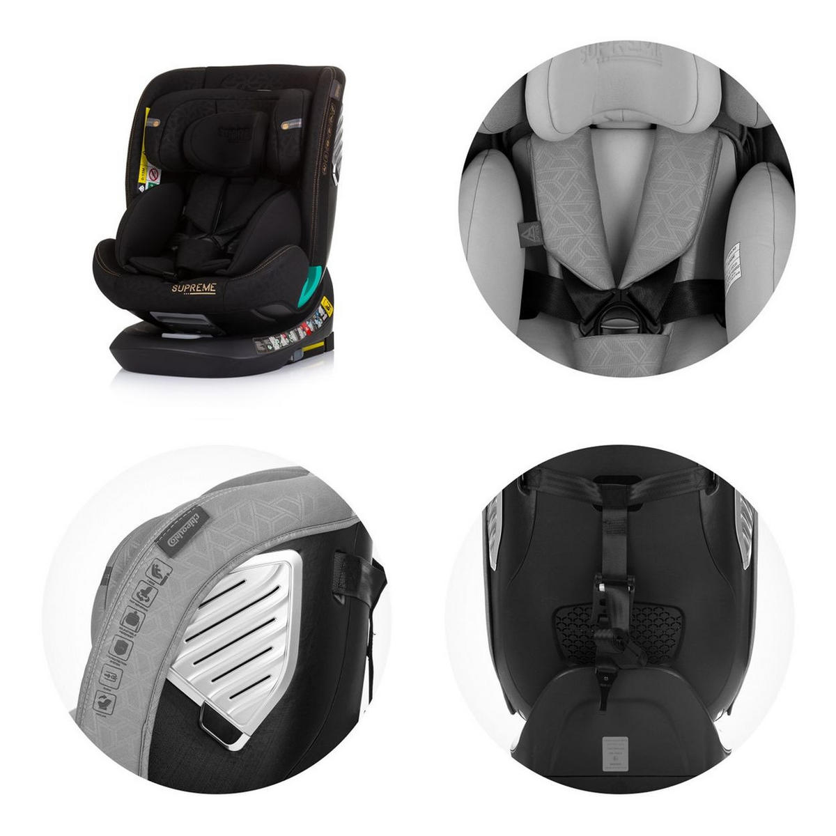 KINDERSITZ i-Size Supreme schwarz (40-150 cm) verstellbar 360° drehbar Isofix - Schwarz, Kunststoff (44/75/45cm) - Chipolino