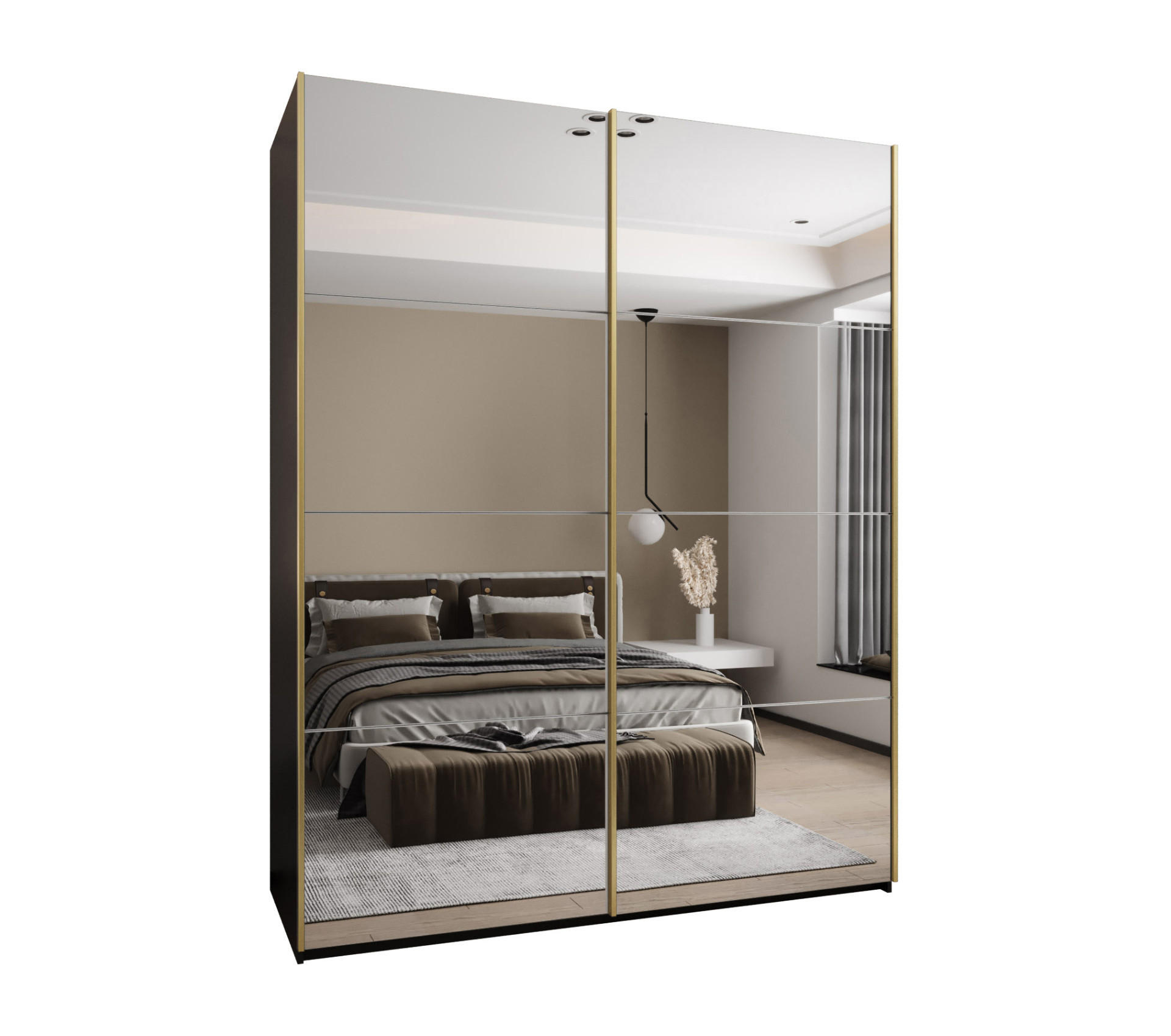 Abiks Möbel Schwebetürenschrank Schwarz, Weiß, Gold 200x245x64 cm