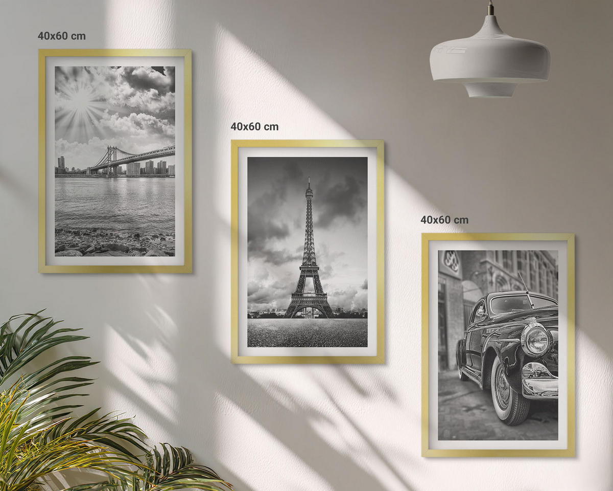 BILDER SET 3er Set - 40x60 cm Goldrahmen - Stadtansichten, Brücken, Eiffelturm - Goldfarben, Kunststoff (40/60cm) - TULUP