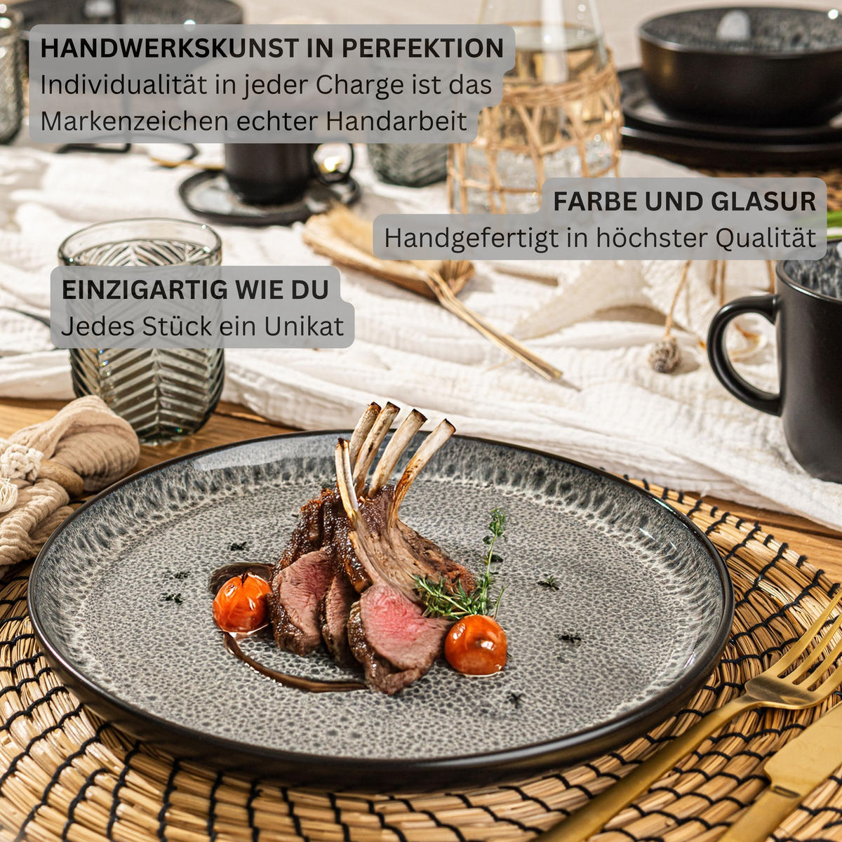 TAFELSERVICE SYDNEY - 36 teilig aus Steingut 12 Personen - Dunkelgrau, Stein (50/30/80cm) - Sänger