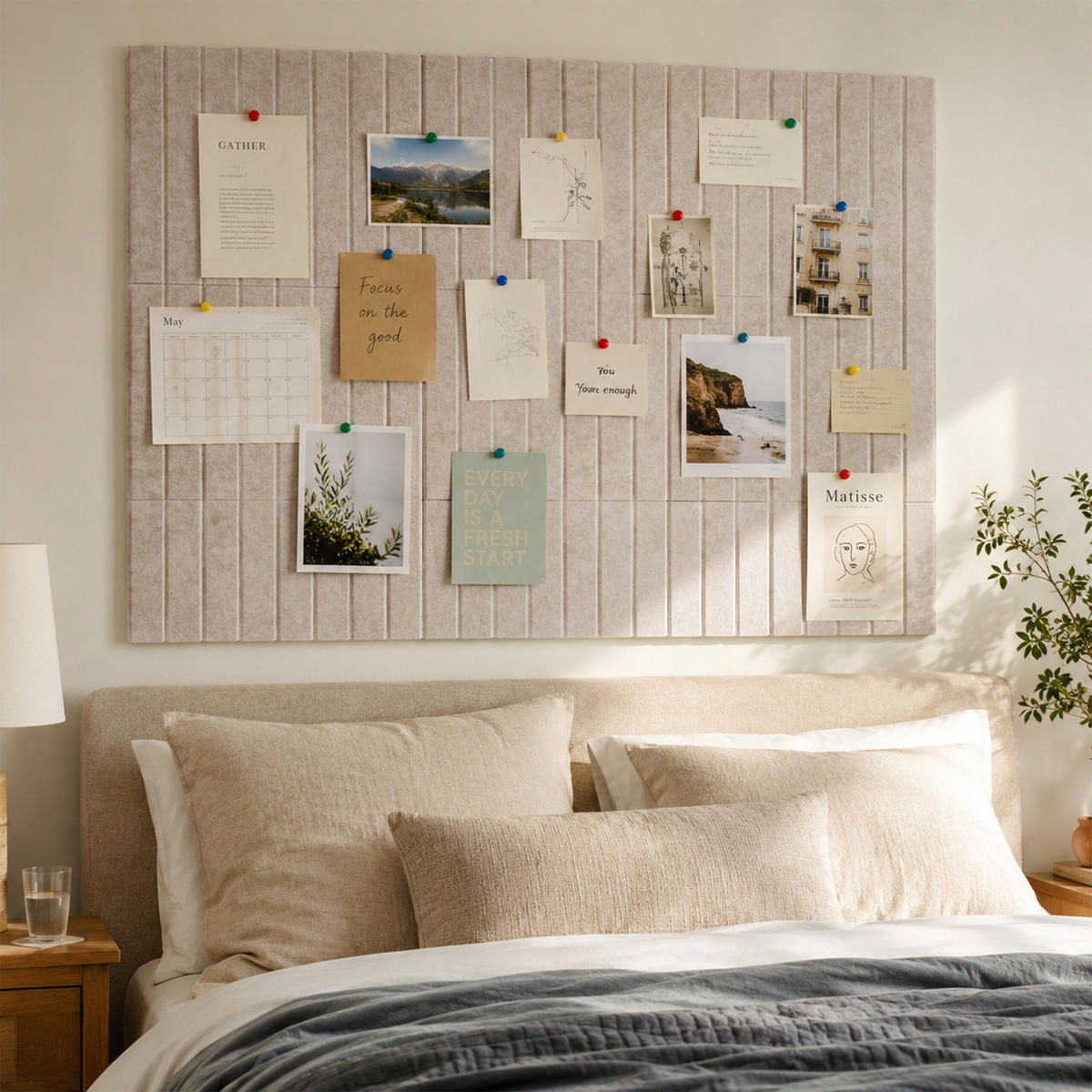 ANSLAGSTAVLA Ljusgrå självhäftande 9-delar 120x90 cm - Grå, Textil (120/0.9/90cm) - Relaxdays