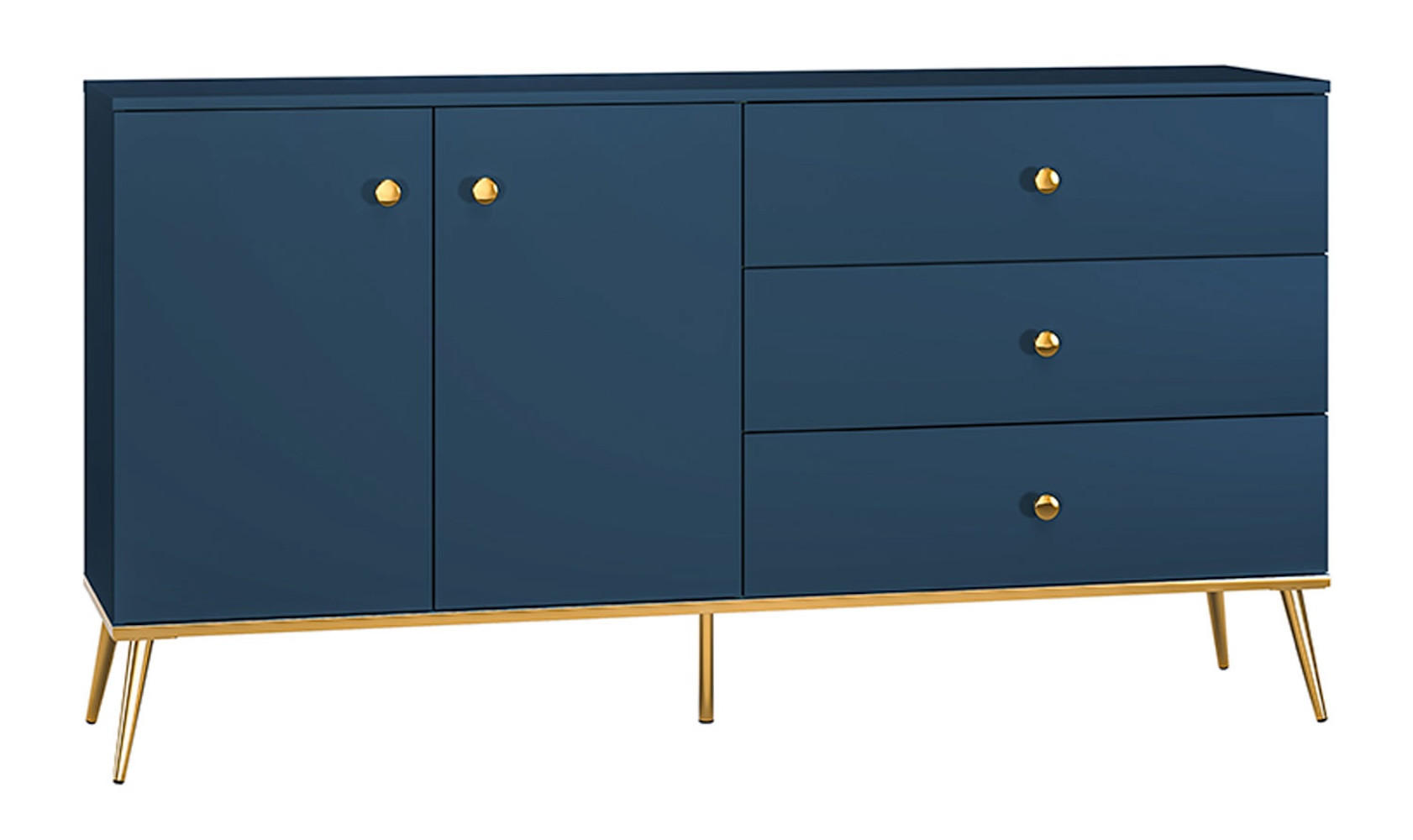 SIDEBOARD Marine dunkelblau / gold 160 / 40 / 85cm - Blau/Dunkelblau, Holz/Holzwerkstoff (160/85/40cm) - Feldmann-Wohnen