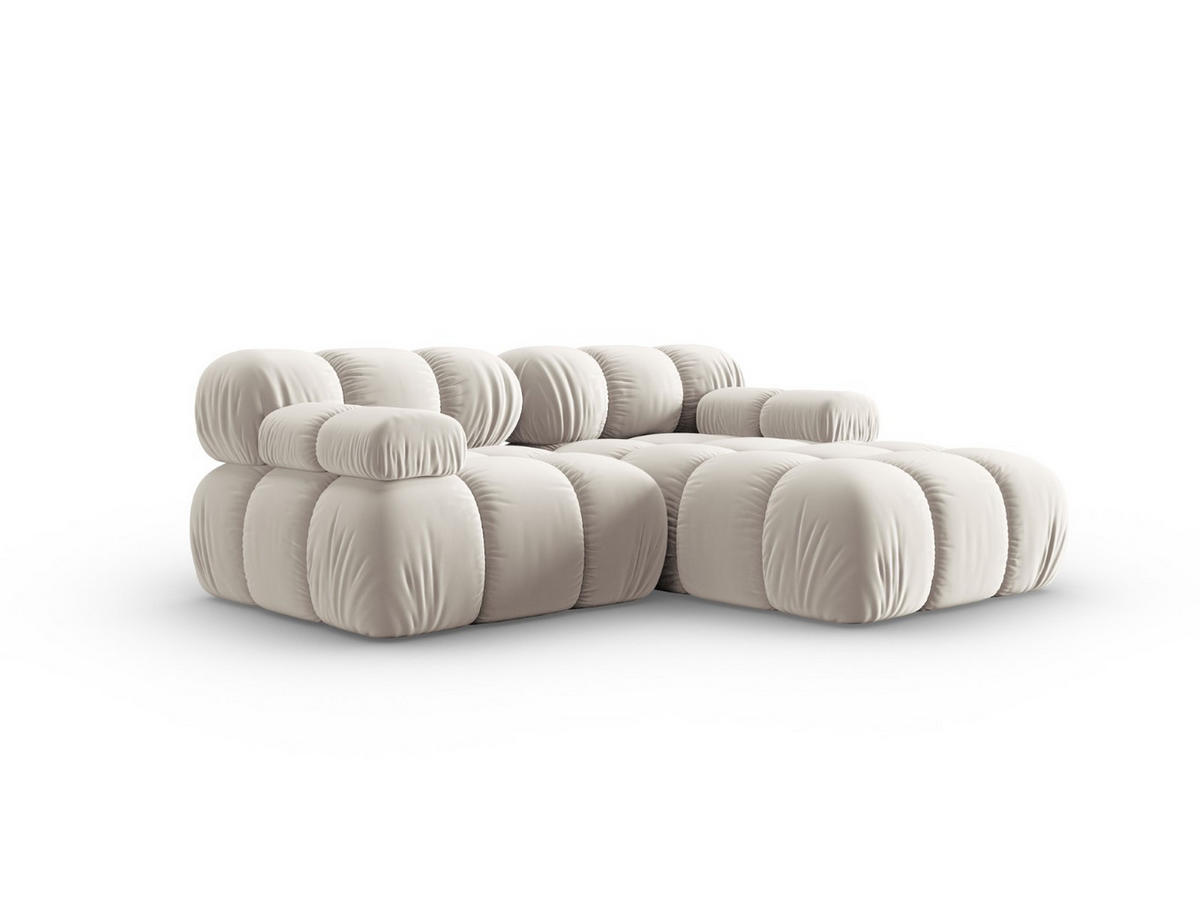 MODULARES-ECKSOFA rechts Bellis aus Samt leichtes beige 3 Sitzplätze - Creme, Textil (157/191cm) - Micadoni