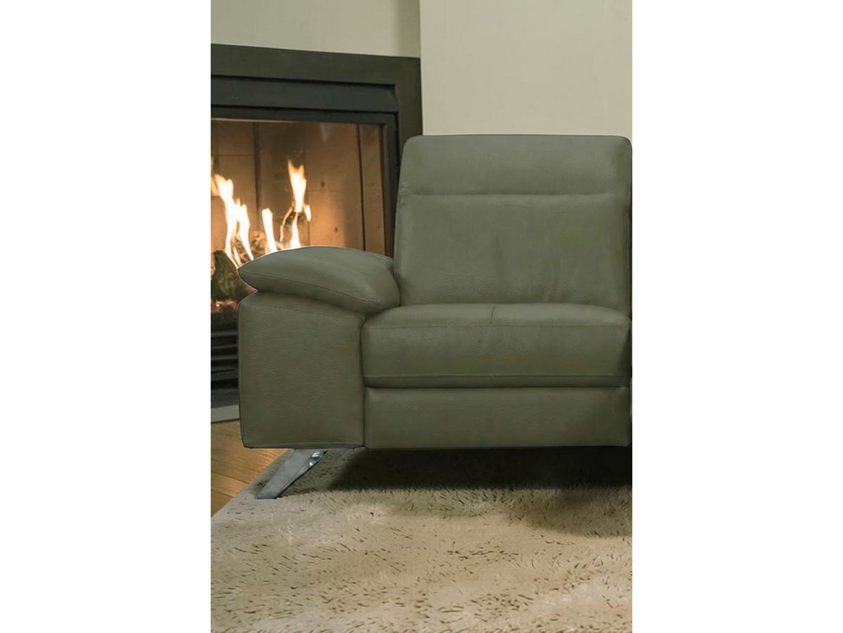 2-SITZER Sofa Genius Echtleder mit 1 x Relaxfunktion Olivgrün - Olivgrün, Leder/Metall (180/80/104cm)
