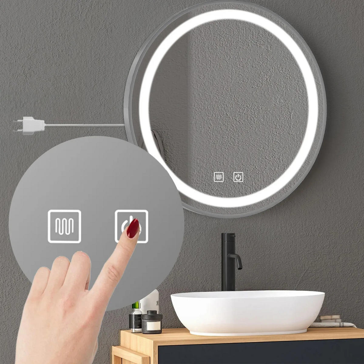 SPIEGEL Rea Led 60cm Mmj Brush Silver - Edelstahlfarben, Glas (60/60/2cm) - REA