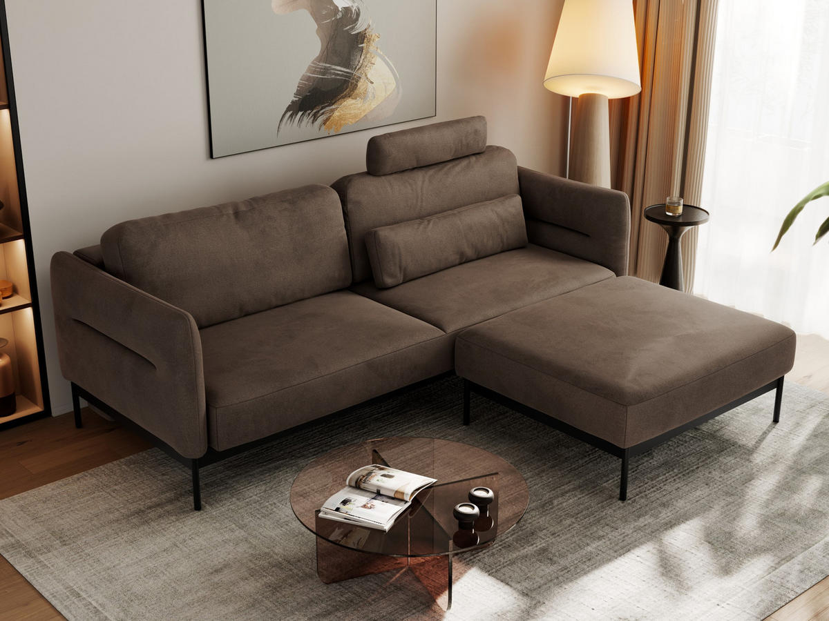 SCHLAFSOFA SALENTO Braun Velvet - Schwarz/Braun, Textil/Metall (221/82/193cm) - MKS