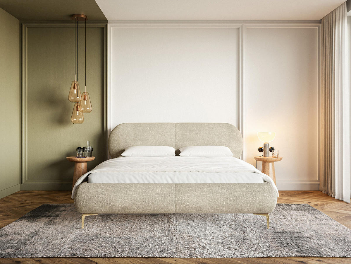 POLSTERBETT Ovalle Beige mit goldenen Metallbeinen 180 cm - Beige/Goldfarben, Textil/Metall (180/200cm) - Selsey