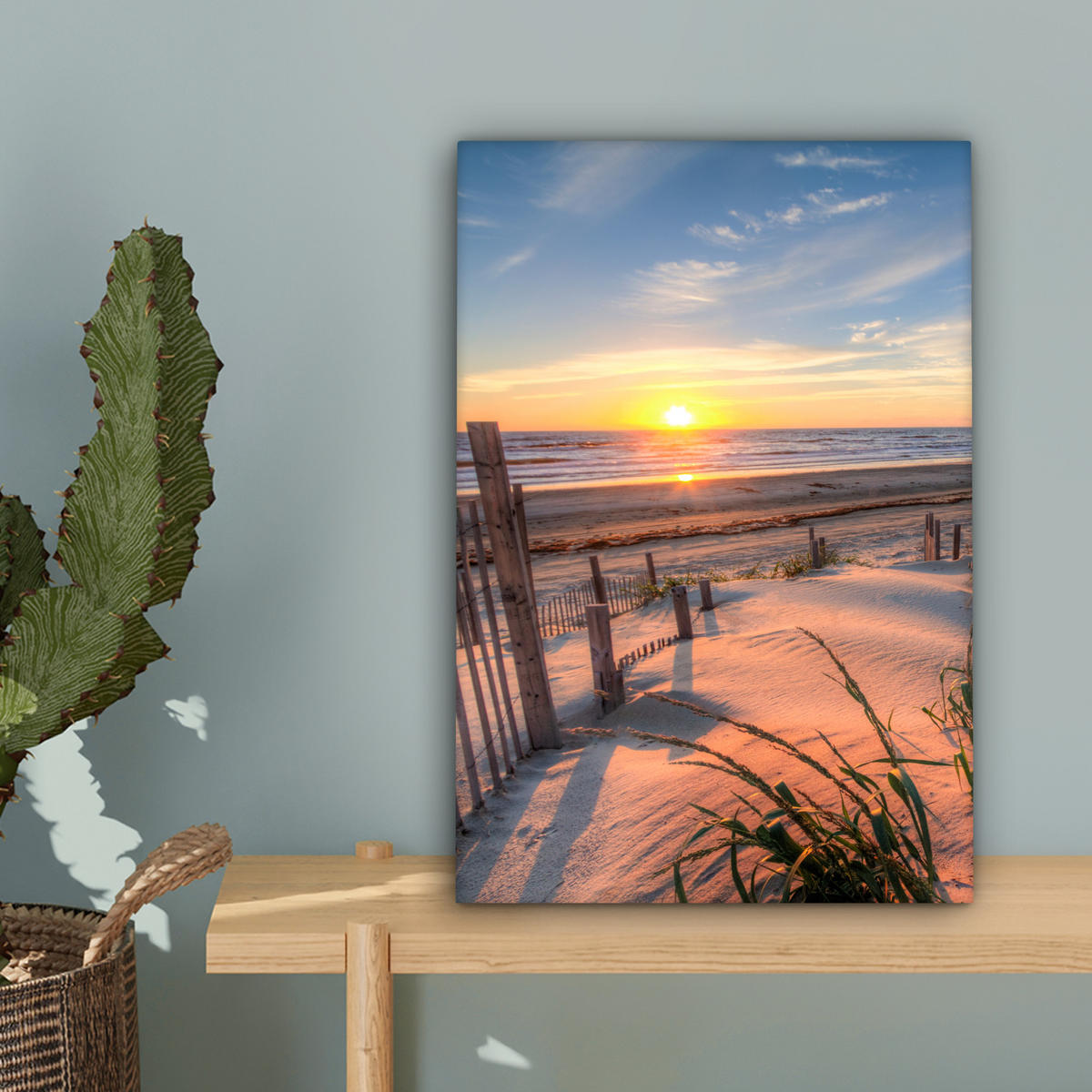 LEINWANDBILD Strand - Meer - Düne - Sonnenuntergang - Landschaft Deko Wohnzimmer 20x30 cm - Beige, Textil (20/30cm) - MuchoWow