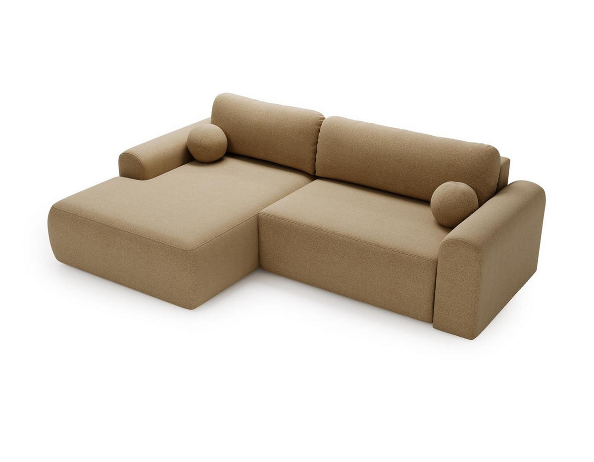 ECKSOFA Aurora Beige, mit Schlaffunktion in Lambi Stoff, linke seite - Beige, Holzwerkstoff/Textil (257/177cm) - Bettso