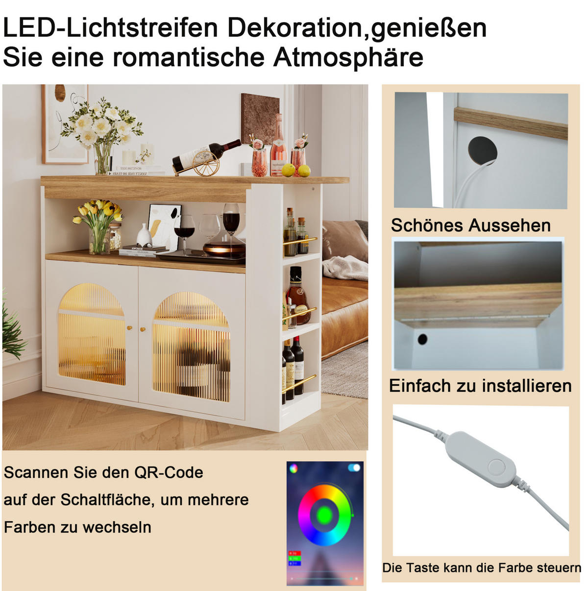 BARSKA miza 138-193/39/105 cm z LED osvetlitvijo, 360° vrtenjem in 3-nivojskim shranjevanjem, Bela - bela, leseni material (39/105/138cm) - Redom