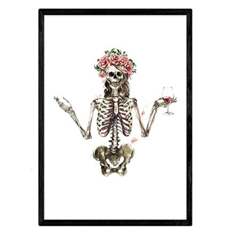 POSTER Skeleton Mädchenweinblumen A3 Schwarzer Rahmen - Schwarz, Papier (29.7/5/42cm) - Nacnic