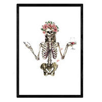 POSTER Skeleton Mädchenweinblumen A3 Schwarzer Rahmen - Schwarz, Papier (29.7/5/42cm) - Nacnic