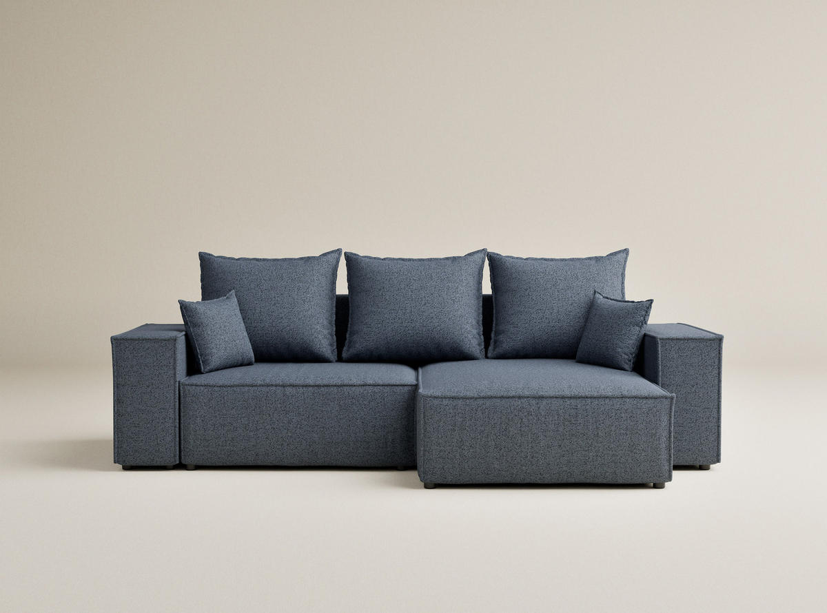 ECKSOFA MIT SCHLAFFUNKTION Moyo Blau Grau Webstoff - Blaugrau/Schwarz, Holz/Holzwerkstoff (255/148cm) - Maison de Reve