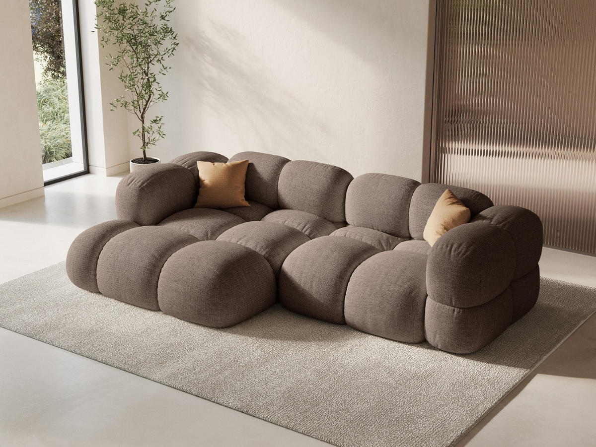 ECKSOFA links Loretto aus strukturiertem Stoff cappuccino 3 Sitzplätze - Cappuccino, Textil (147/250cm) - Cosmopolitan Design