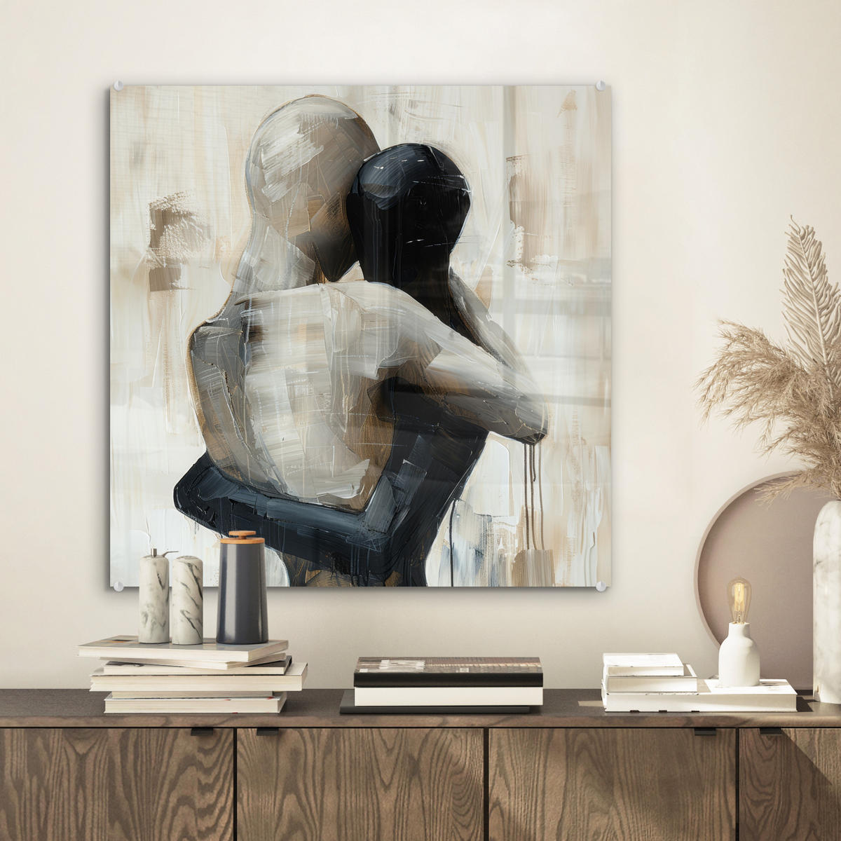 ACRYLGLASBILD Abstrakt - Liebe - Schwarz und weiß - Modern 50x50 cm - Schwarz, Glas (50/50cm) - MuchoWow