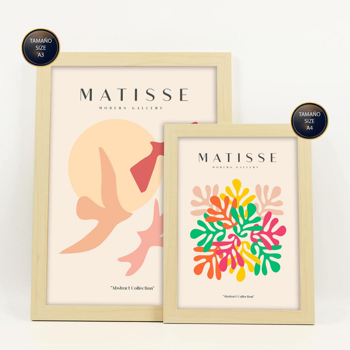 POSTER Set Mit 6 Henri Matisse Freiheit Drucke Des Fauvismus Und Der Abstrakten Kunst Für Innenarchitektur A3 & A4 Rahmen Aus Hellem Holz - Beige, Papier (29/3cm) - Nacnic