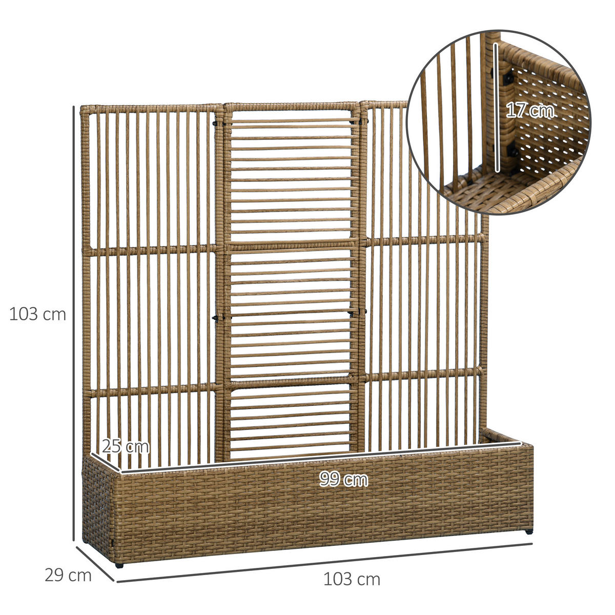 POLYRATTAN Hochbeet, Pflanzenkasten - Sandfarben, Metall (103/29/103cm) - Outsunny