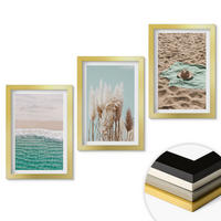 WANDBILDER 3er Set - 20x30 cm Goldrahmen - Strandwellen Grashut - Goldfarben, Kunststoff (20/30cm) - ArtPrintCave