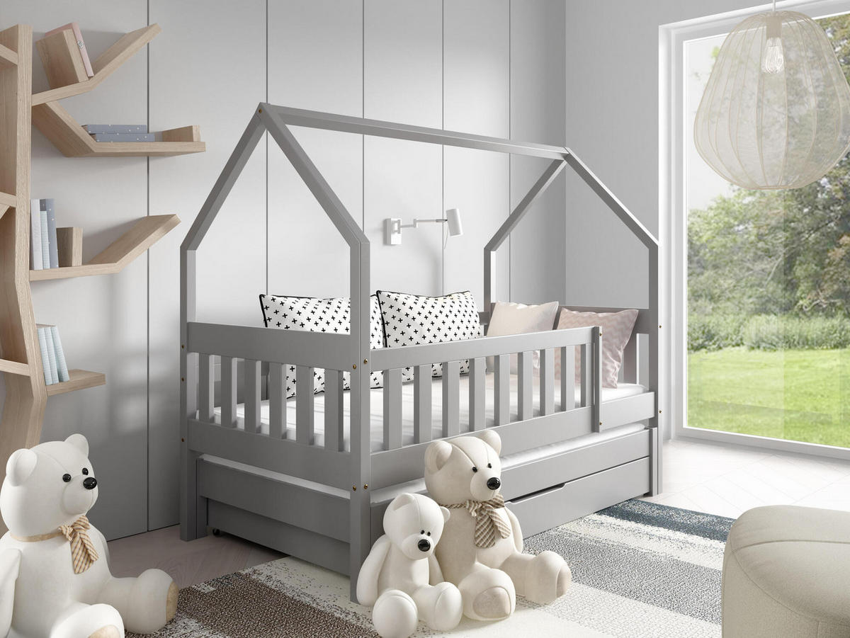 HAUSBETT MAJA Grau 168x86x139 cm - Grau, Holz - FURNLUX