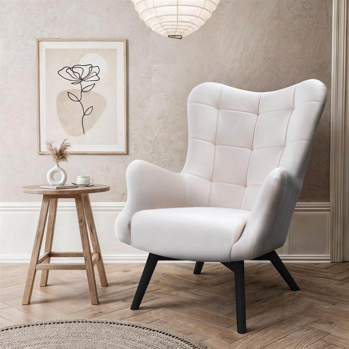 SESSEL SAND mit schwarzen Beinen - Ecru/Schwarz, Textil (80/105/86cm) - Lookway