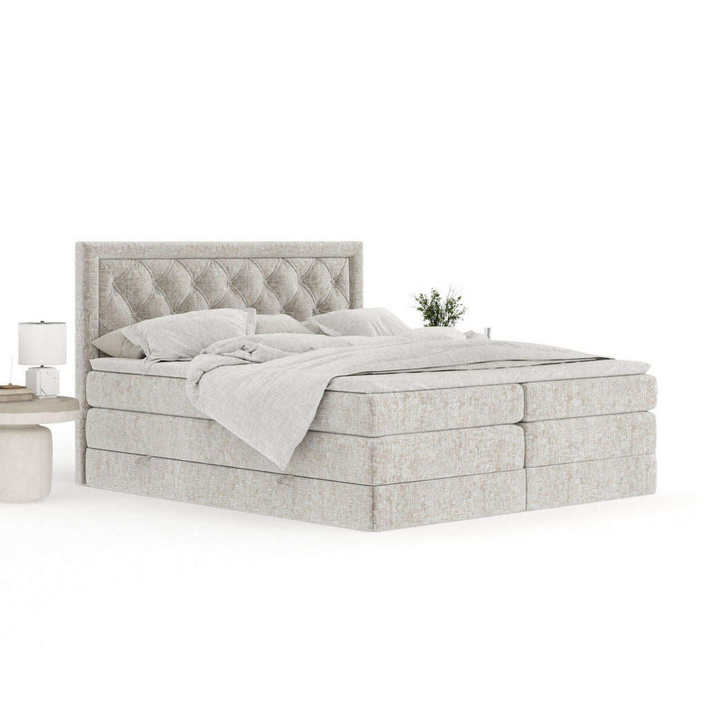 Thumbnail - Maison de Reve Boxspringbett, Beige, Textil, Buche, Kiefer, H3 + H4, 7-Zonen, Höhe ca. 40 cm, 160x200 cm, Handmade in Eu...