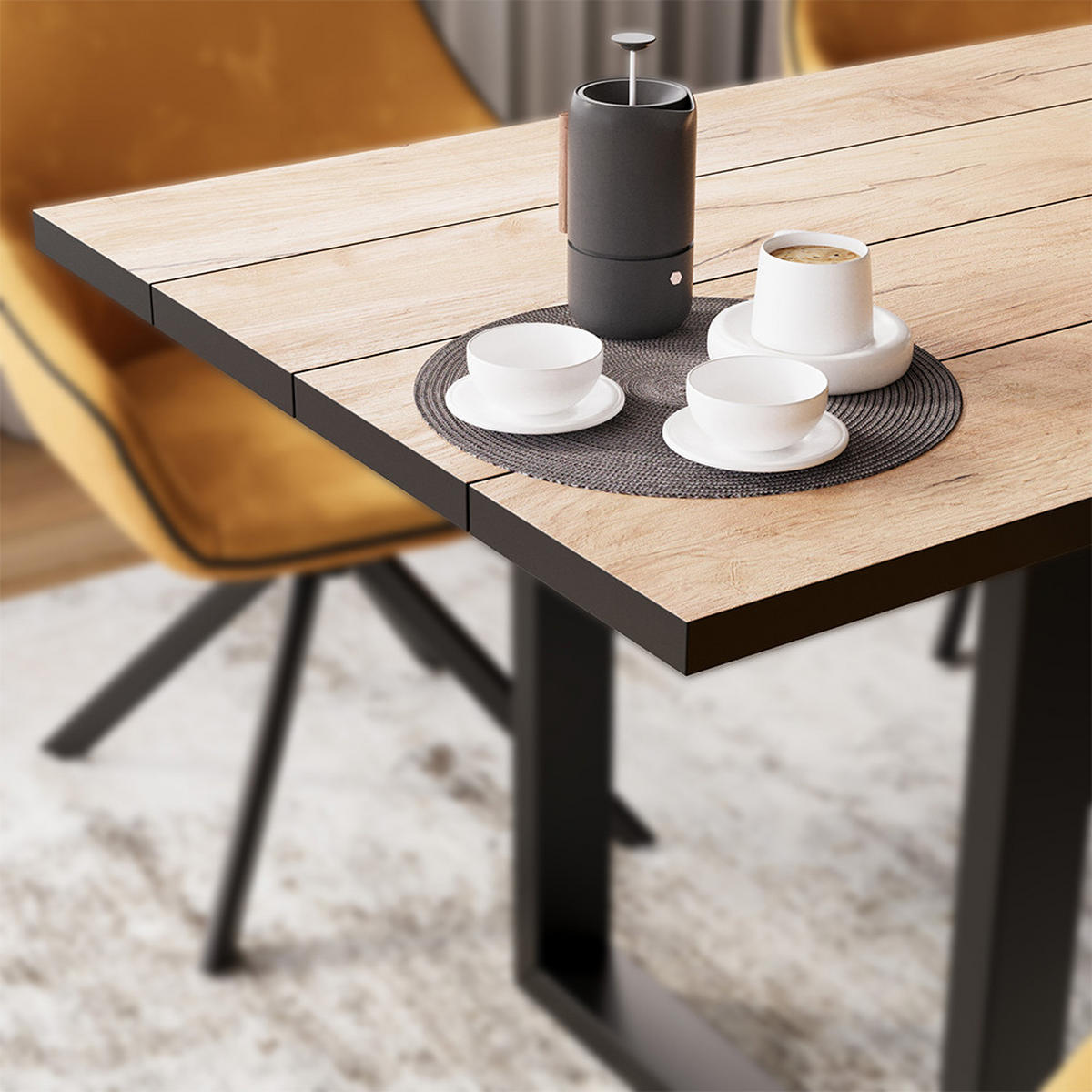 JEDÁLENSKÝ STÔL Livorno Čierny/zlatý dub - čierna, kompozitné drevo (80/160/77cm) - Vicco