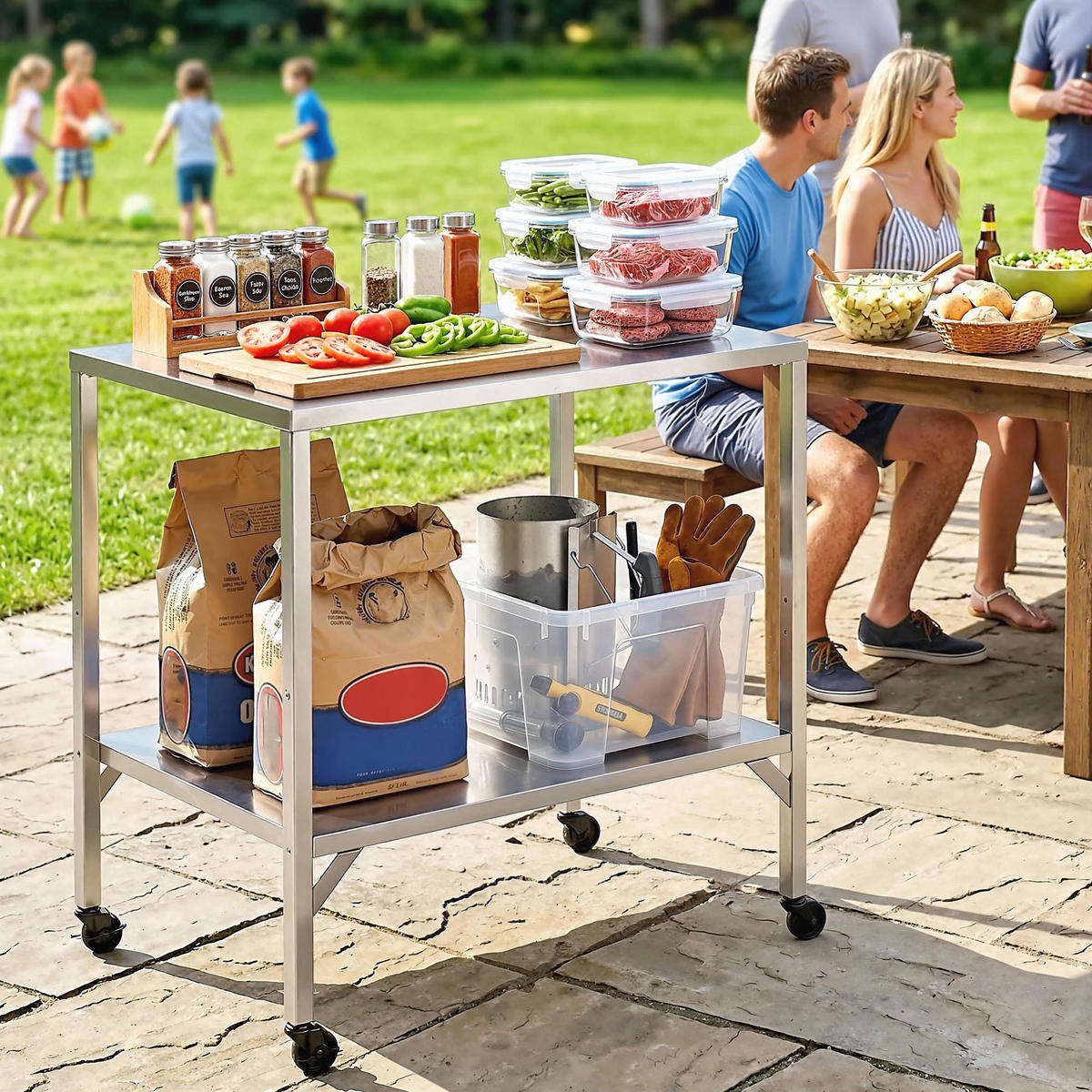 GRILLWAGEN DE-13849 mit Edelstahl-Arbeitsplatte Silber - Silberfarben, Metall (60/92/85cm) - ComfortXL