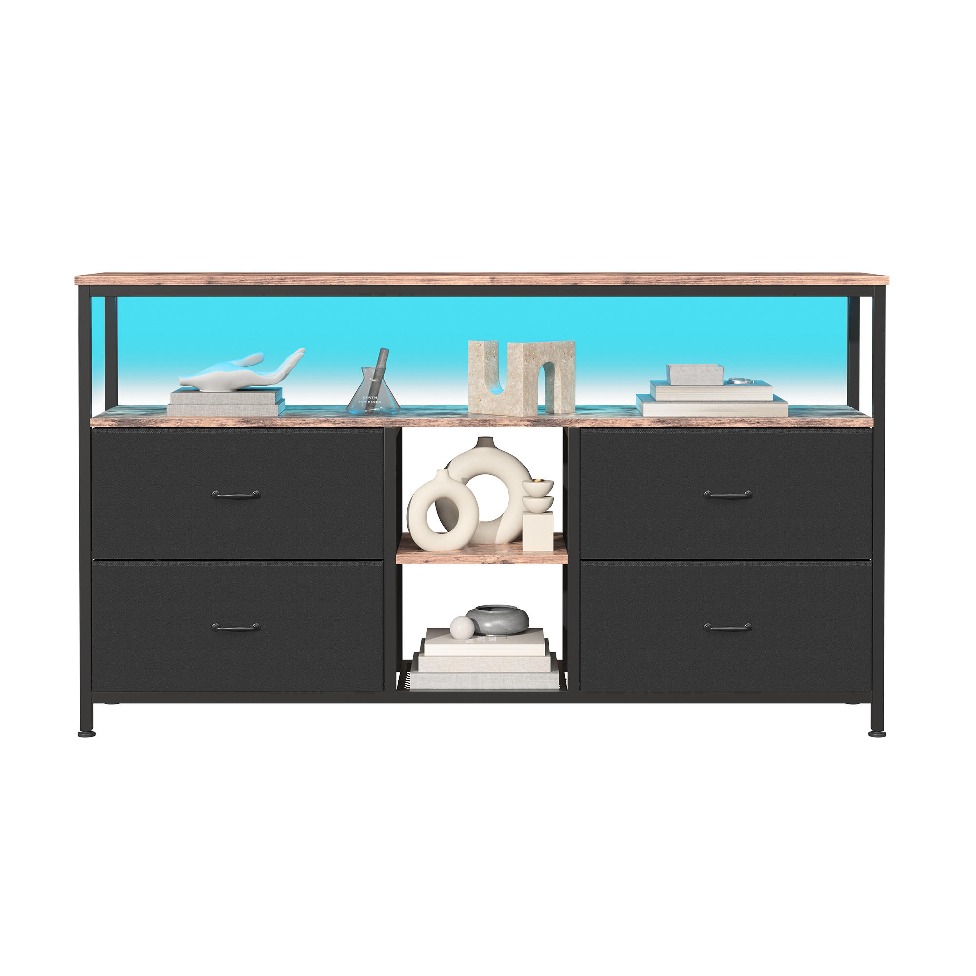 TV Lowboard LED 137x30x77 cm, Metall Holz, Schwarz - Schwarz, Metall (137/77/30cm)