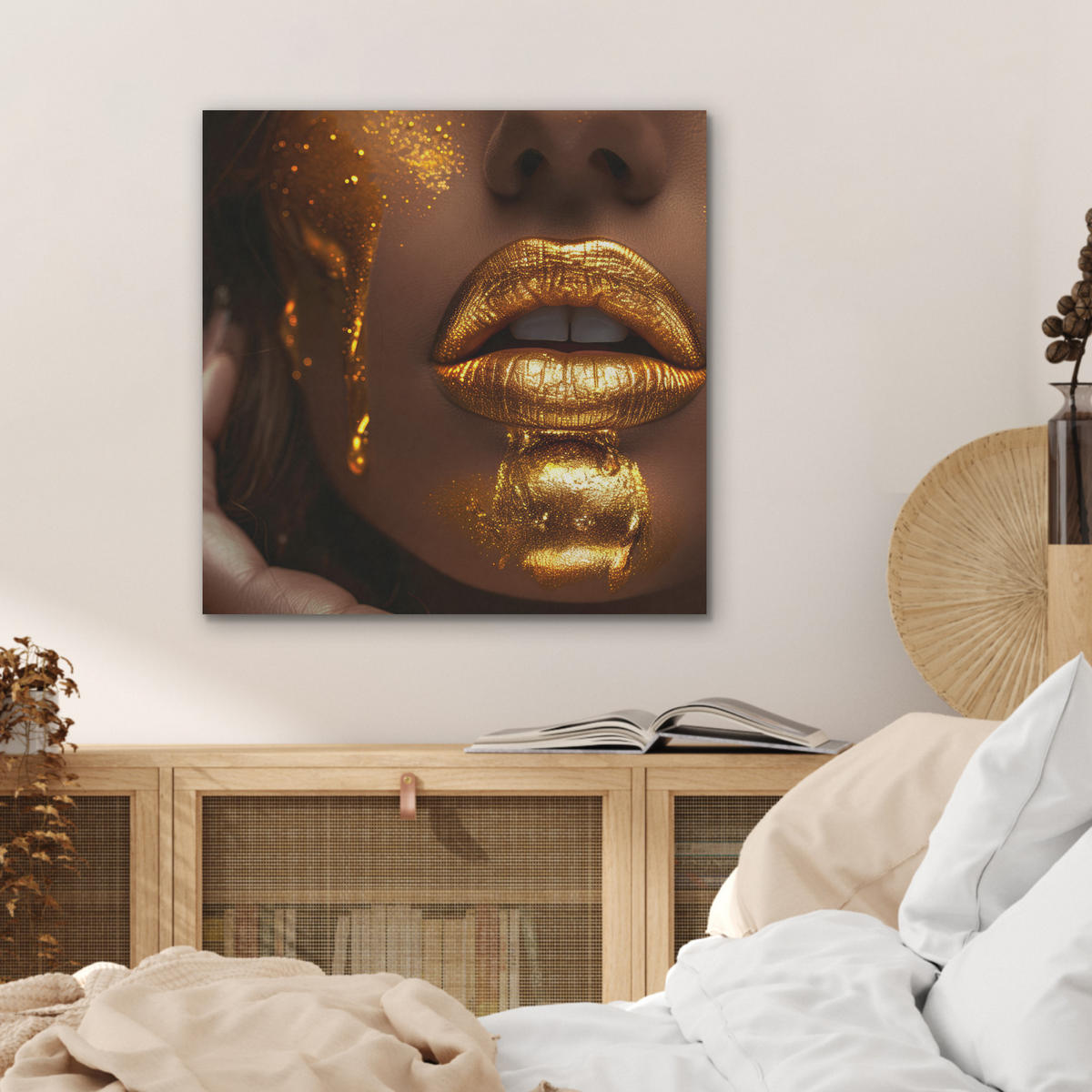AKUSTIKBILD Frau - Gold - Luxus - Porträt Wandbilder 60x60 cm - Goldfarben, Kunststoff (60/60/0.9cm) - MuchoWow
