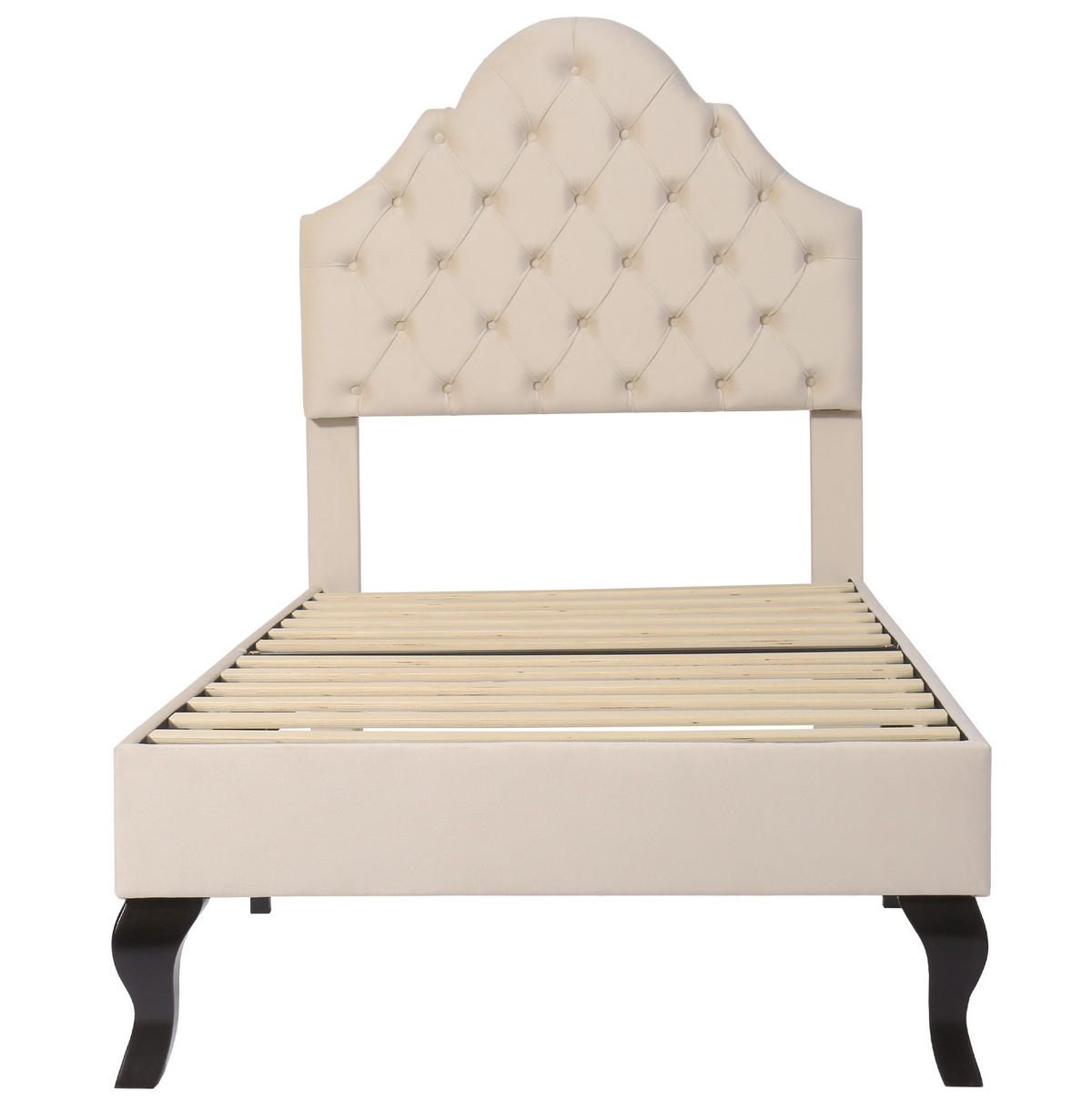 SAMT-POLSTERBETT 90/200 cm in Beige mit Lattenrost und höhenverstellbarem Kopfteil - Beige, Textil (90/200cm) - BEAOK