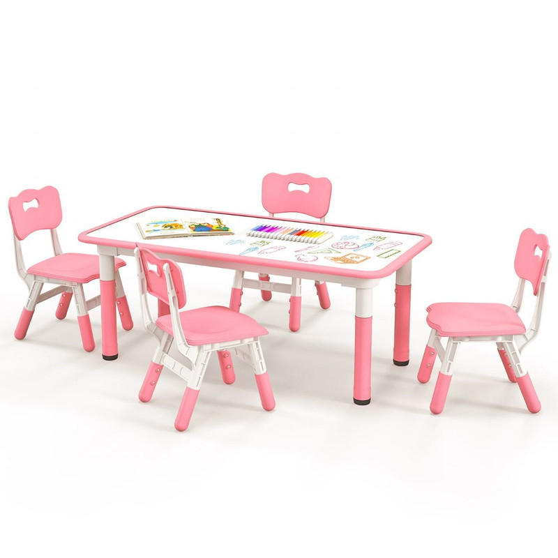 KINDERTISCH mit 4 Stühlen rosa(5-tlg) - Pink, Kunststoff (120/60/60cm) - COSTWAY